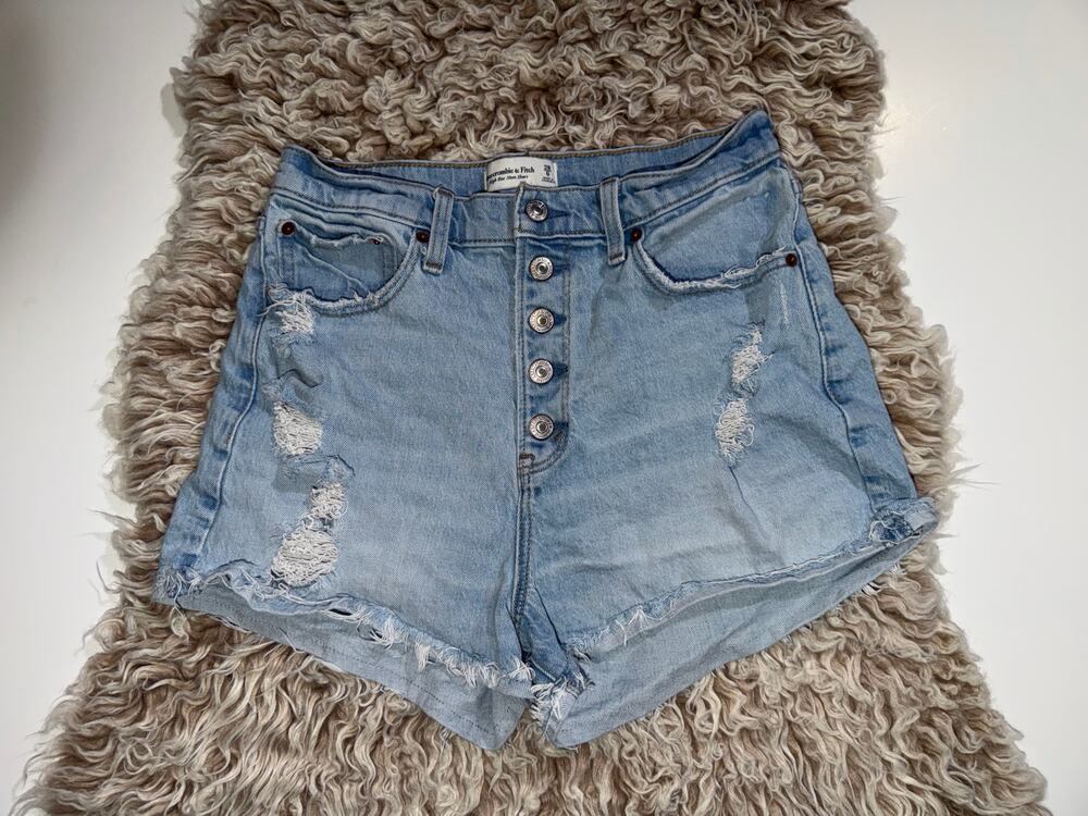 Abercrombie & fitch distressed high rise button fly mom shorts